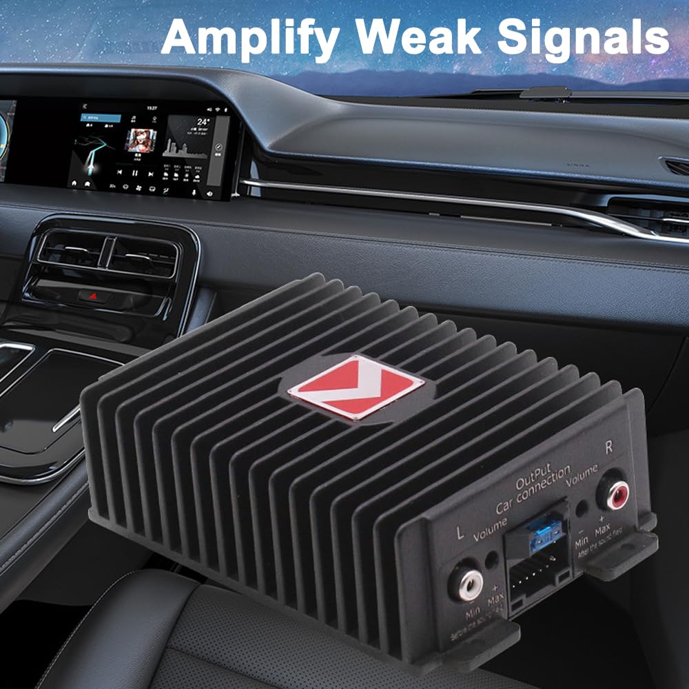 GoolRC amplifier installed under car dash illustrating compact in-vehicle fit