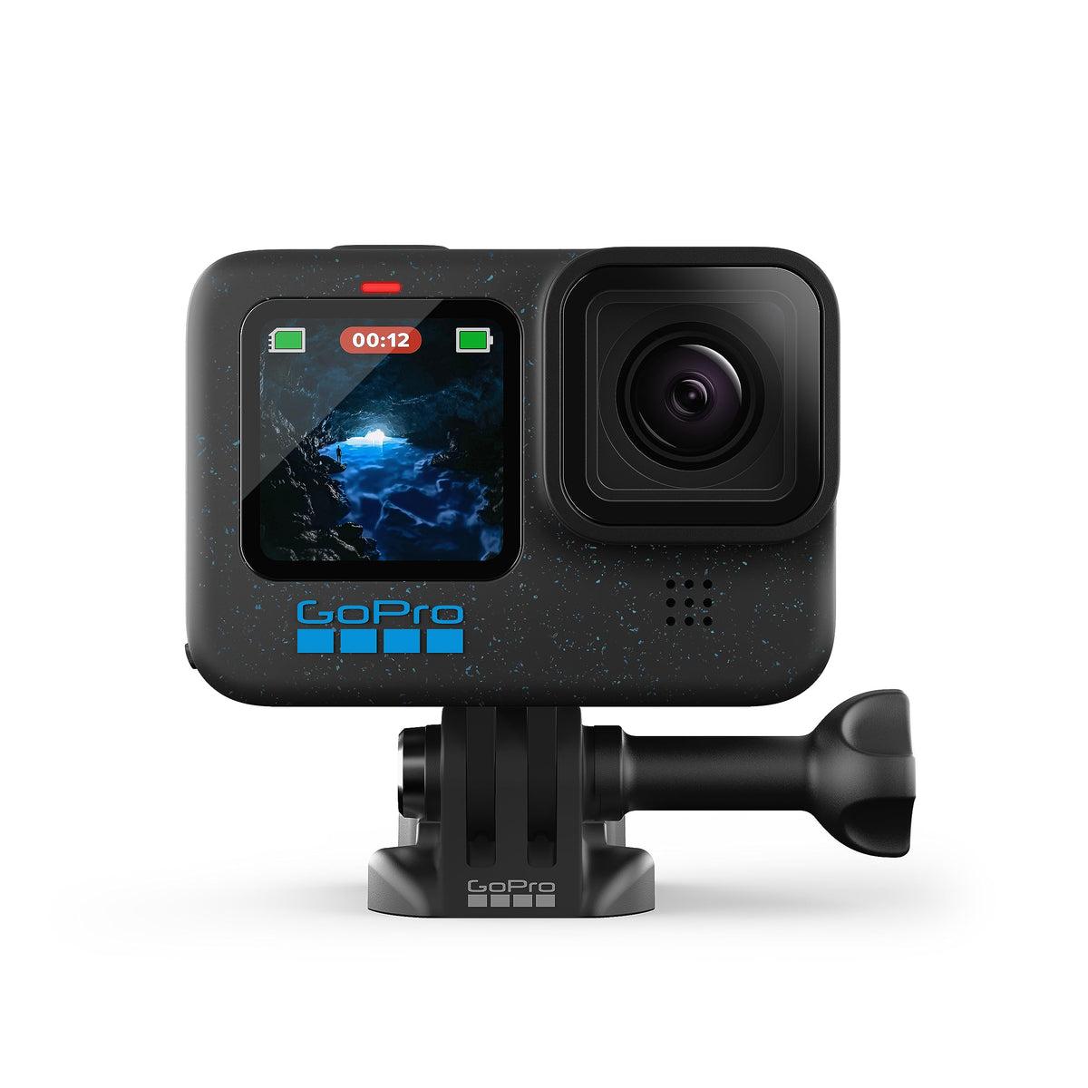 GoPro HERO12 Black waterproof lens cover detail reduces glare for clear shots.