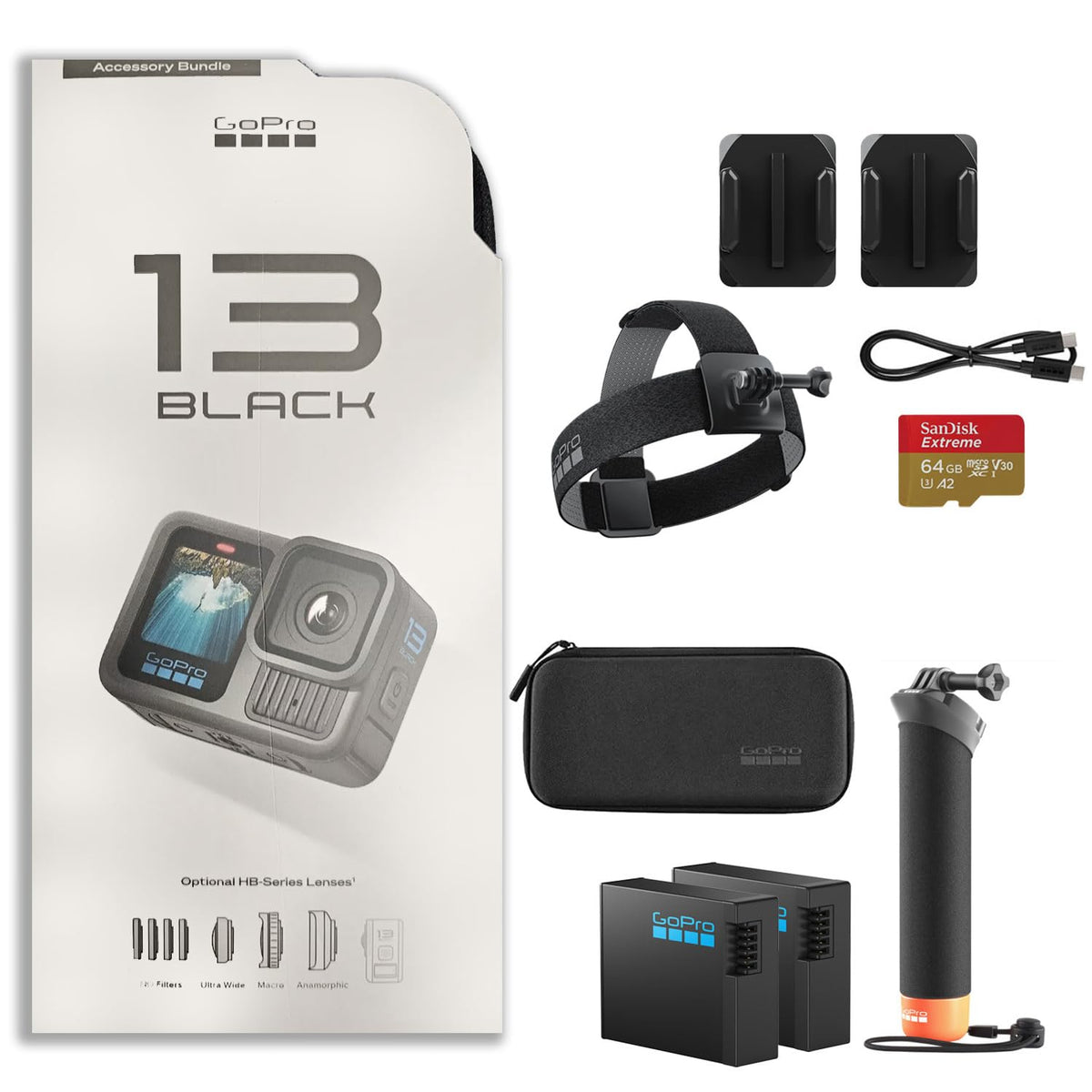 GoPro HERO13 Black accessory bundle laid out for cinematic shoots and extended sessions