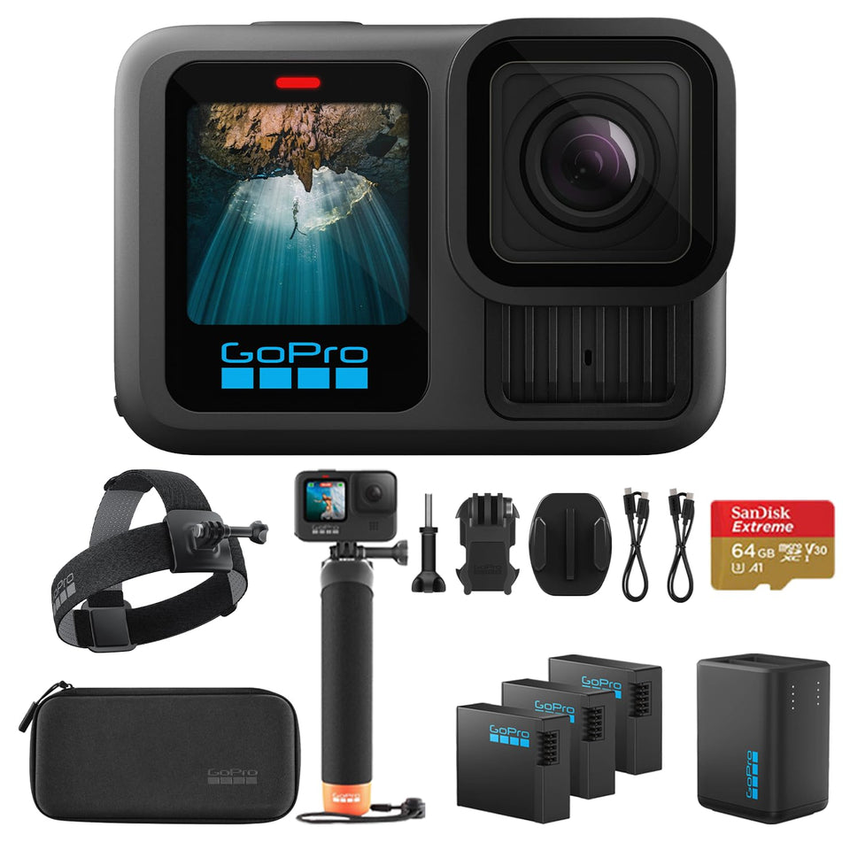 GoPro HERO13 Black front view showing 5.3K60 video capability for immersive action footage.