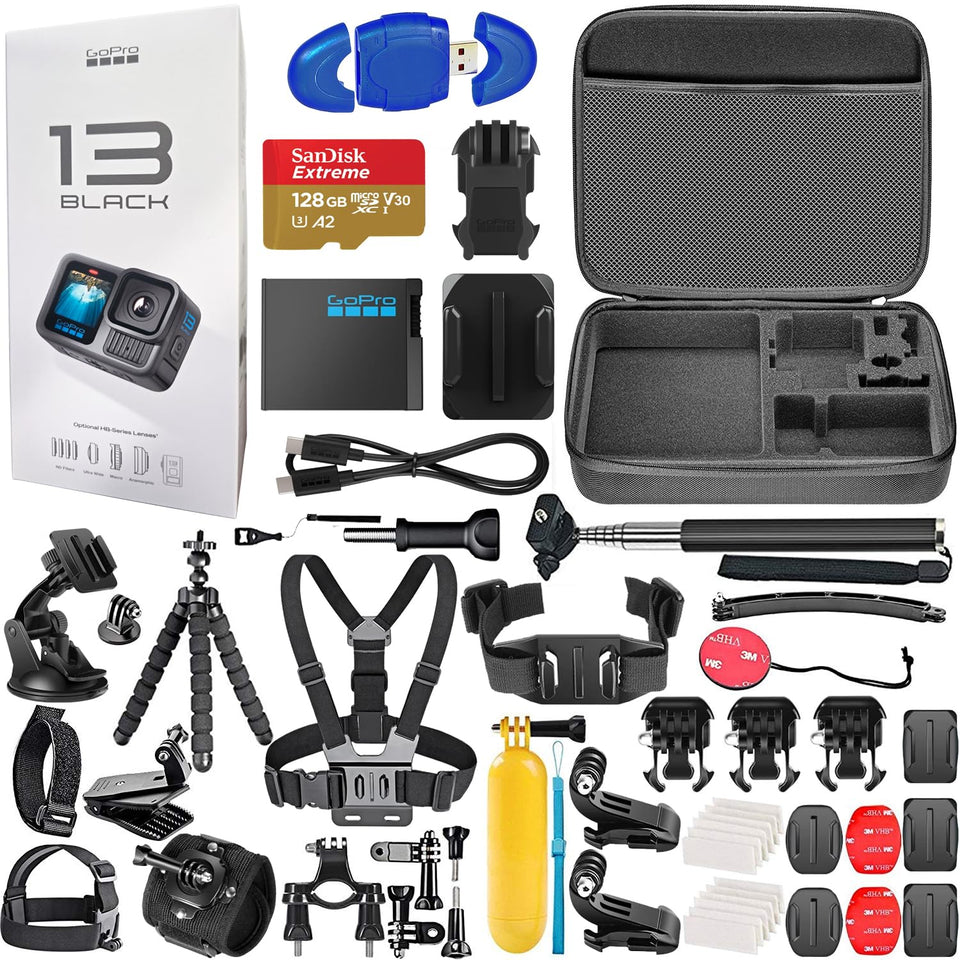 GoPro HERO13 Black front view, rugged action camera ready for adventure filming.
