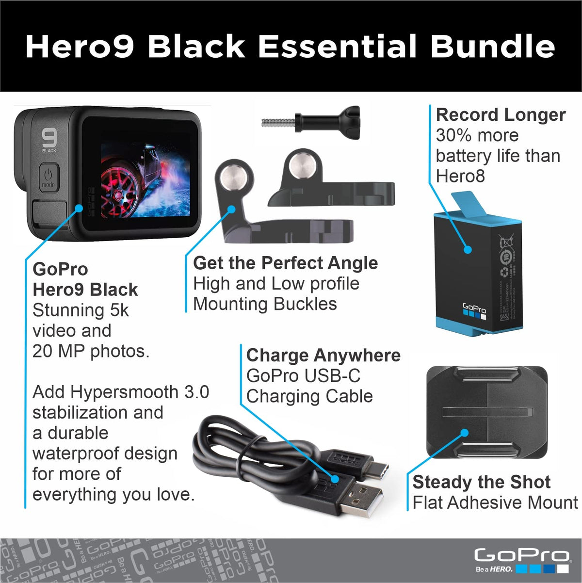 GoPro HERO9 Black rear touch screen for quick playback and control.