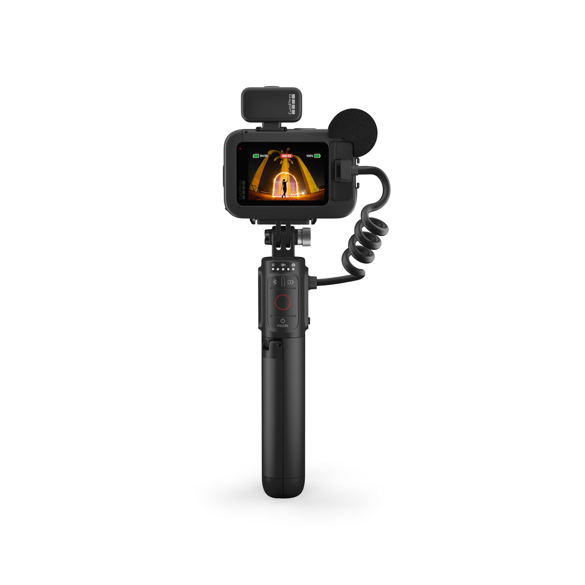 GoPro HERO13 Black Creator Edition Media Mod attached for clear audio and versatile mounting.
