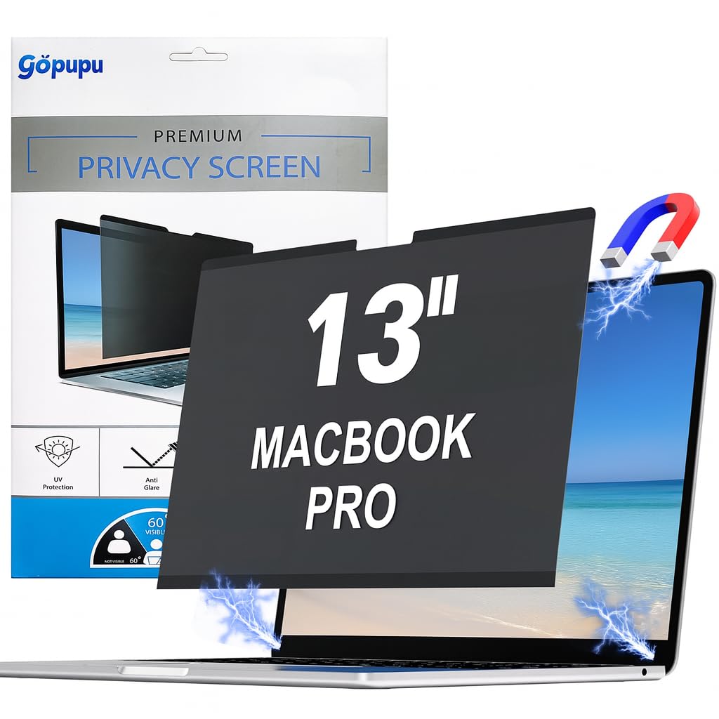 Gopupu strong magnetic privacy screen on MacBook Pro 13 inch top magnet for secure attachment