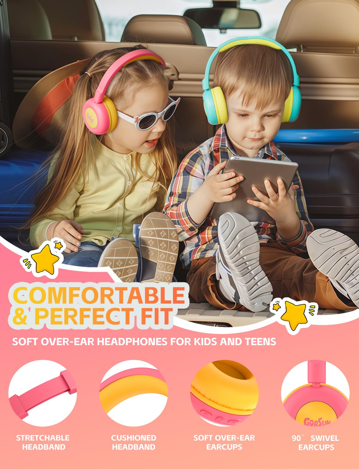 Gorsun adjustable headband grows with children aged 3 to 12.