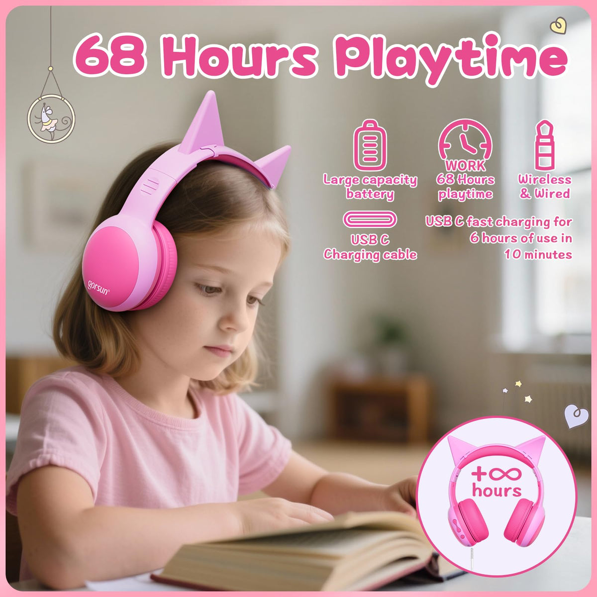 Gorsun Bluetooth 6.0 headphones with built-in mic for classes