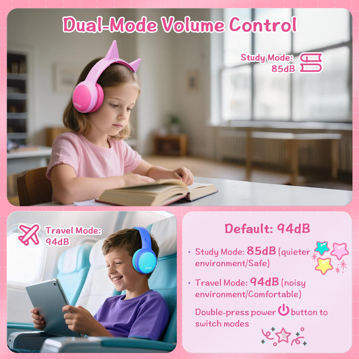 Gorsun kids headphones memory foam cushions provide comfortable all-day wear