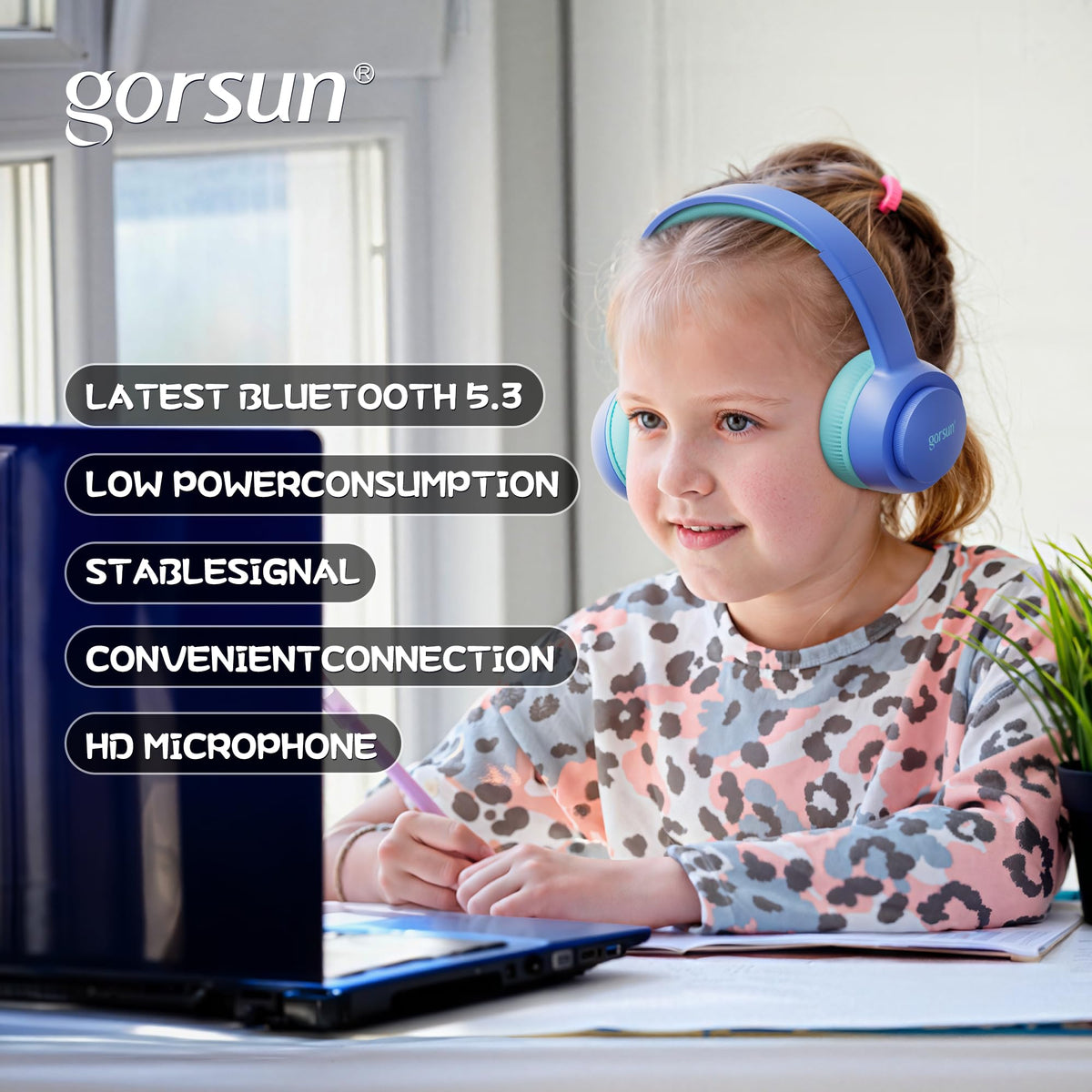 Gorsun Kids Headphones 40mm drivers for balanced, clear sound.