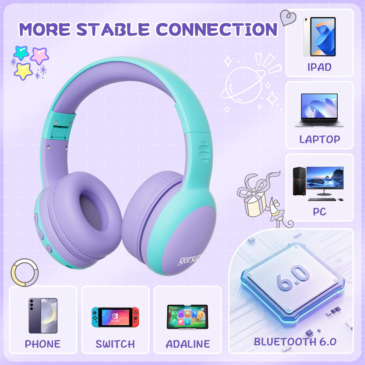 Gorsun Bluetooth 6.0 headphones provide stable classroom connections for online learning