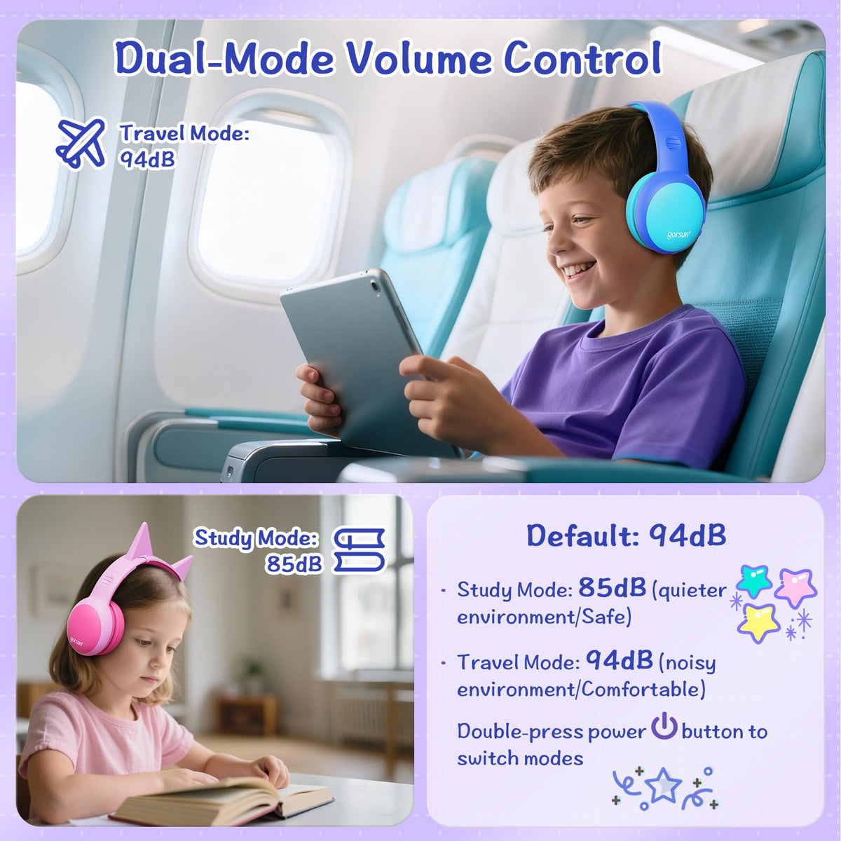 Gorsun Kids Headphones Bluetooth 6.0 for quick, stable connections