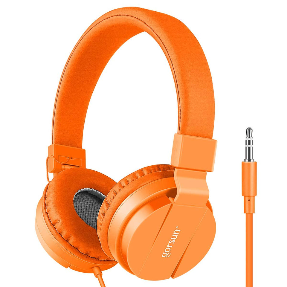 Gorsun Kids Headphones with orange adjustable headband for comfortable study and play.