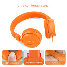Gorsun Kids Headphones orange soft-cushioned ear pads reduce fatigue during long videos.
