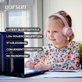 Gorsun Kids pink ear cups close-up with soft faux leather comfort