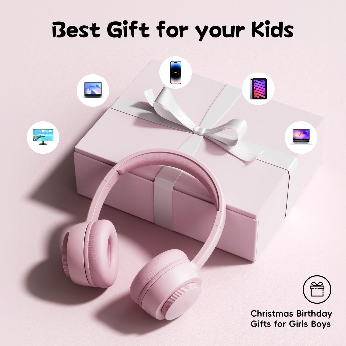Gorsun Kids headphones pink on-table use beside tablet for learning