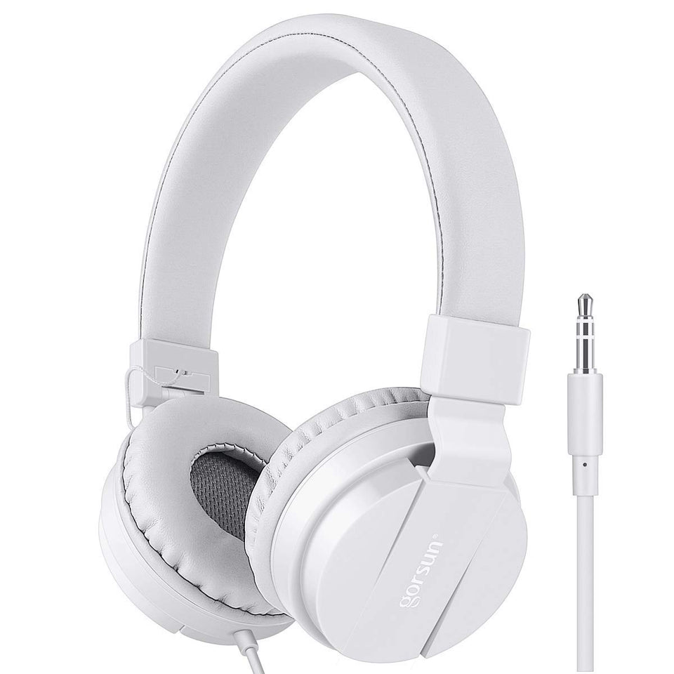 Gorsun Kids headphones white front view showing kid-friendly, comfortable design.