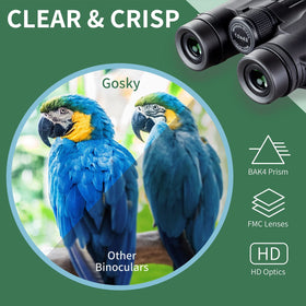 Gosky 10x42 lenses close-up with coated optics for bright images