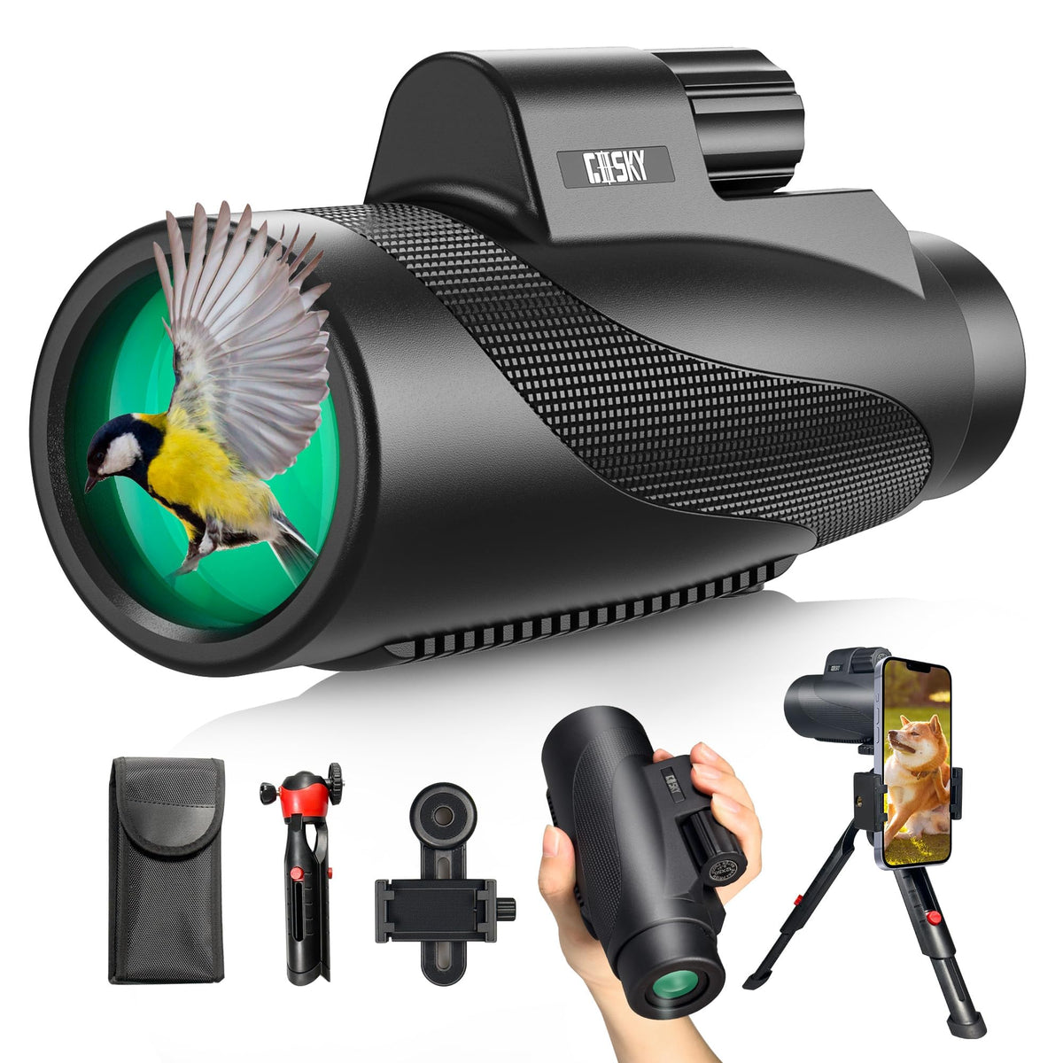 Gosky 15x52 HD monocular front view showing distant scenery for outdoors