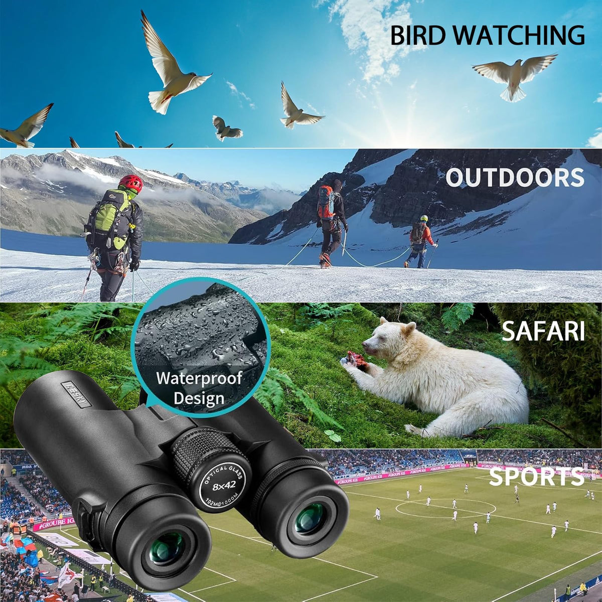 Gosky 8x42 binoculars offer concert viewing with steady focus