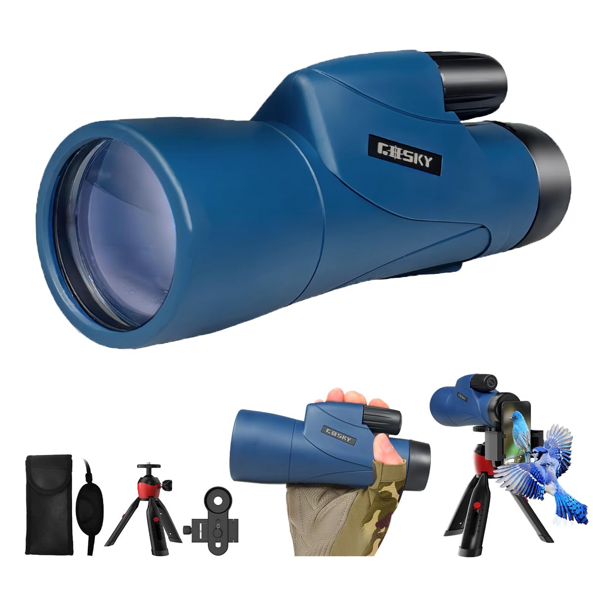Gosky 12x55 HD monocular for distant bird watching with sharp detail.