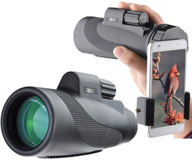 Gosky Titan 12x50 monocular body close-up for comfortable, one-handed outdoor viewing.