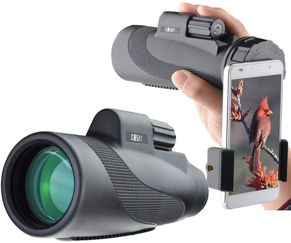 Gosky Titan 12x50 monocular body close-up for comfortable, one-handed outdoor viewing.