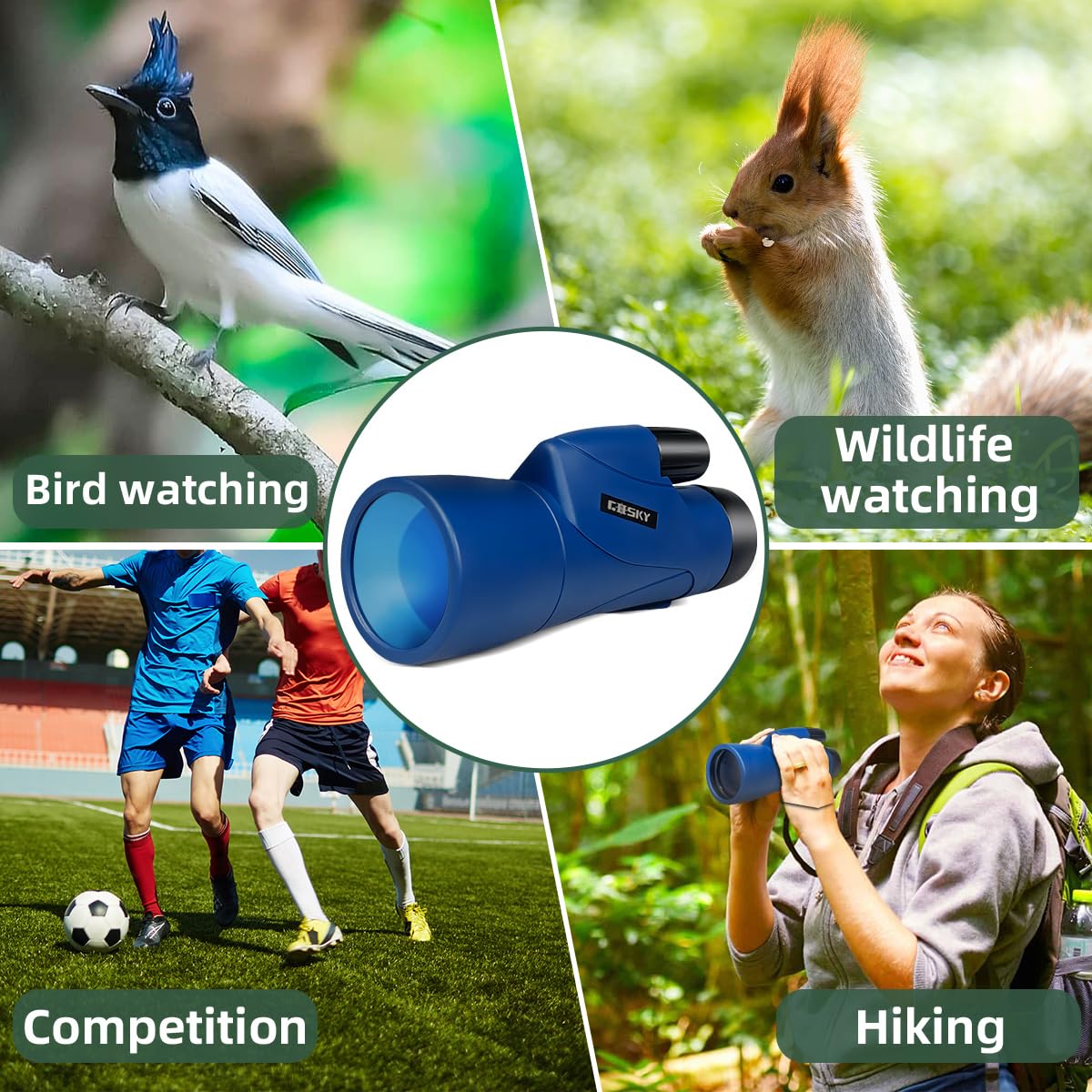 Gosky tripod-compatible setup enables steady, hands-free viewing.
