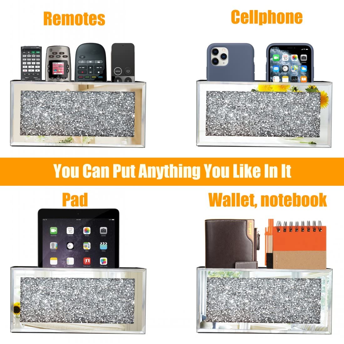 GOTHICO holder with remotes and phone showing size fit and organizational benefit