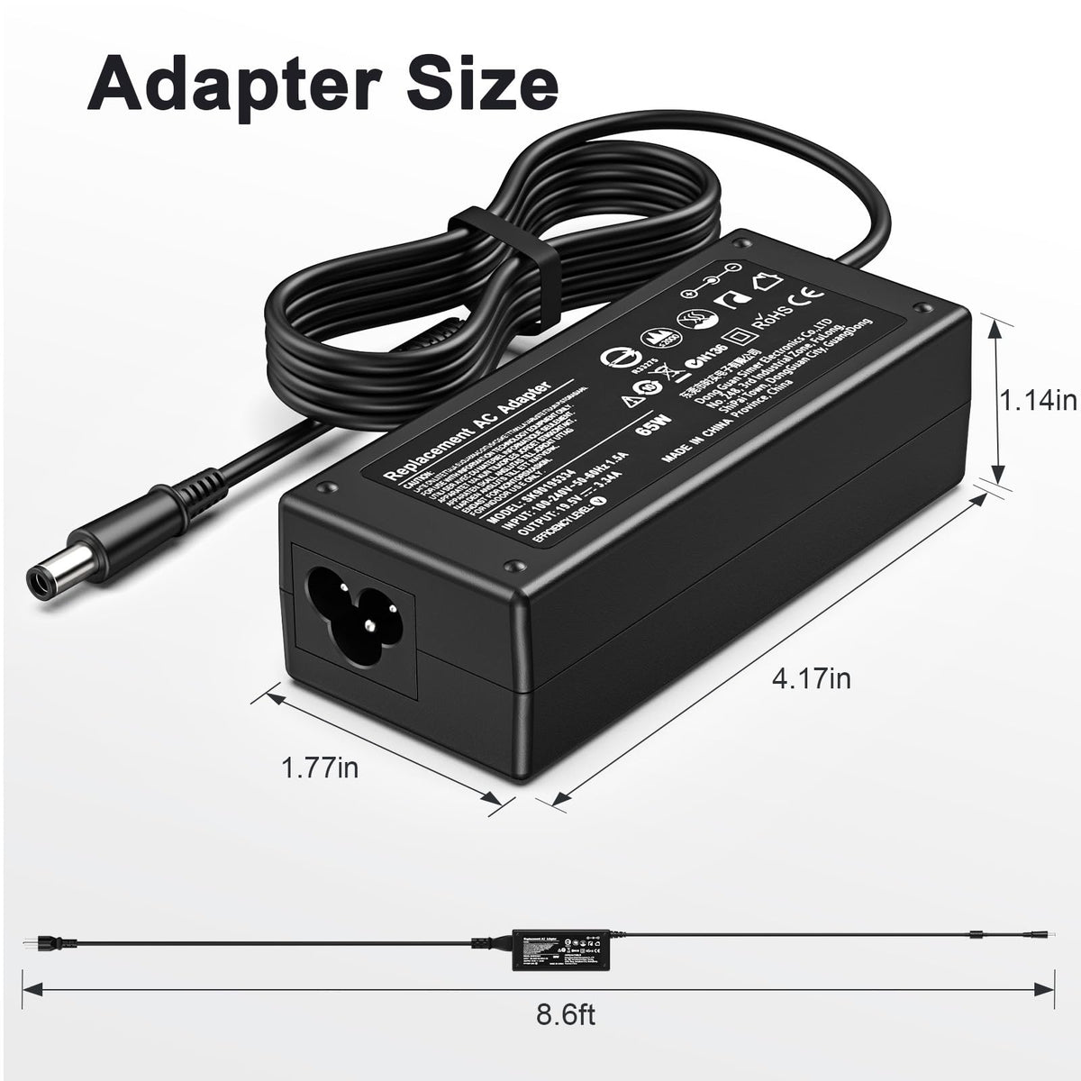 Govvep 65W laptop charger detachable cable enables easy replacement and longer reach.