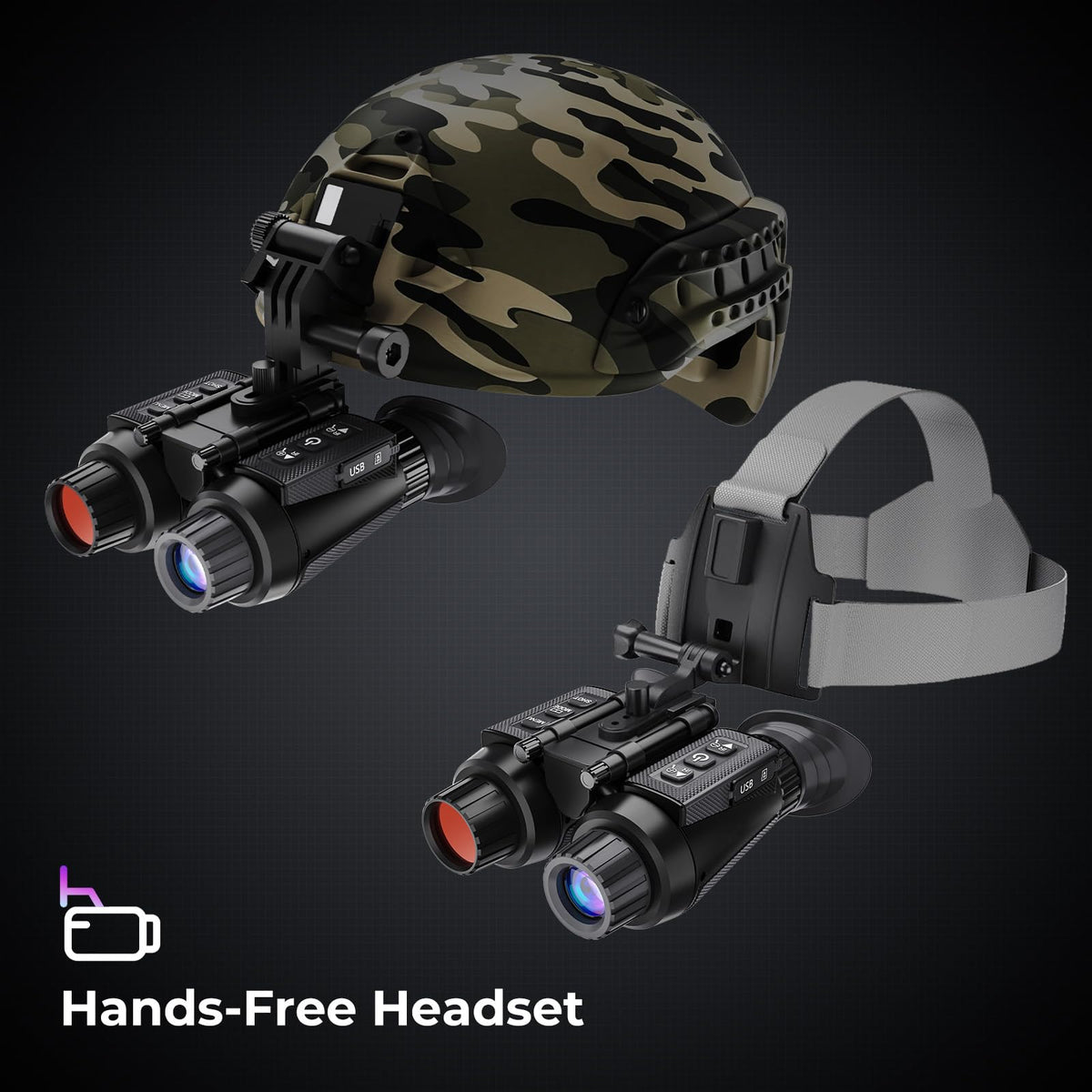 GOYOJO 4K night-vision binoculars side view highlighting compact, portable surveillance in dark.