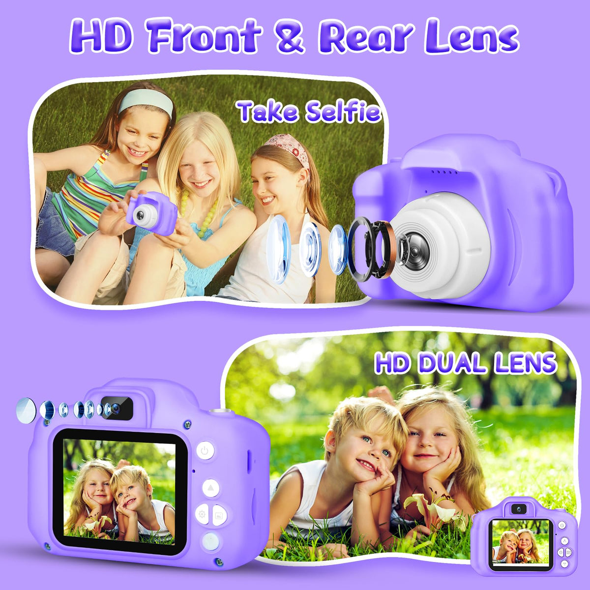 GPOSY held by a child taking a photo, ergonomic grip encourages creativity benefit