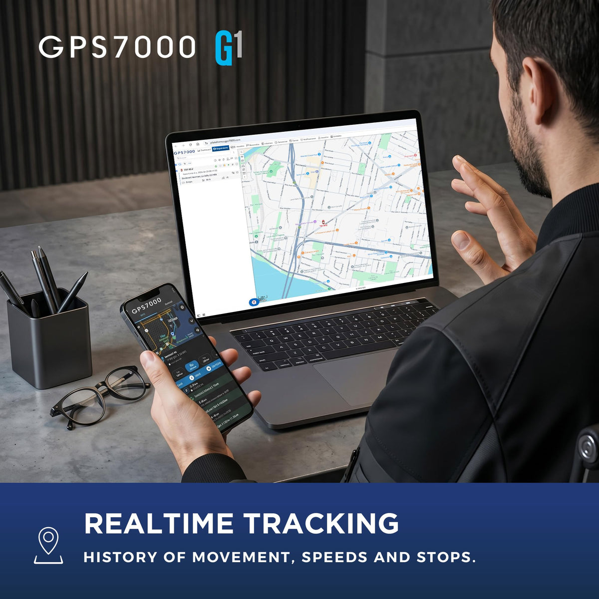 GPS7000 real-time location map on mobile for fleet monitoring.