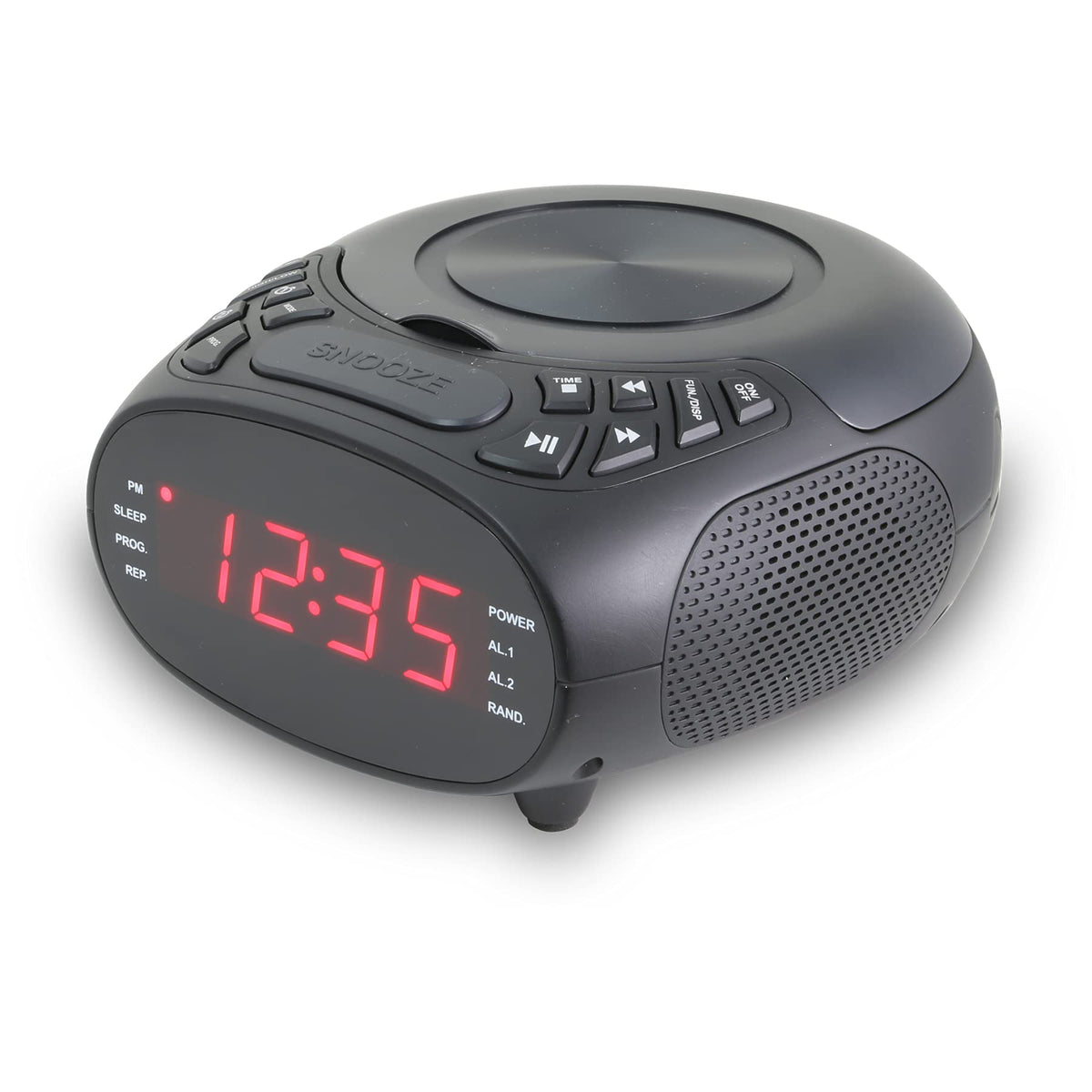 GPX CC318B front panel showing top-load tray and red LED display, clear controls for quick setup