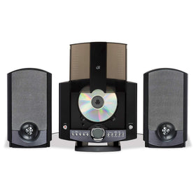 GPX HM3817DTBK CD door open, highlighting the motorized vertical-load disc system
