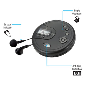 GPX PC332B top-loading lid open with disc visible for easy CD changes