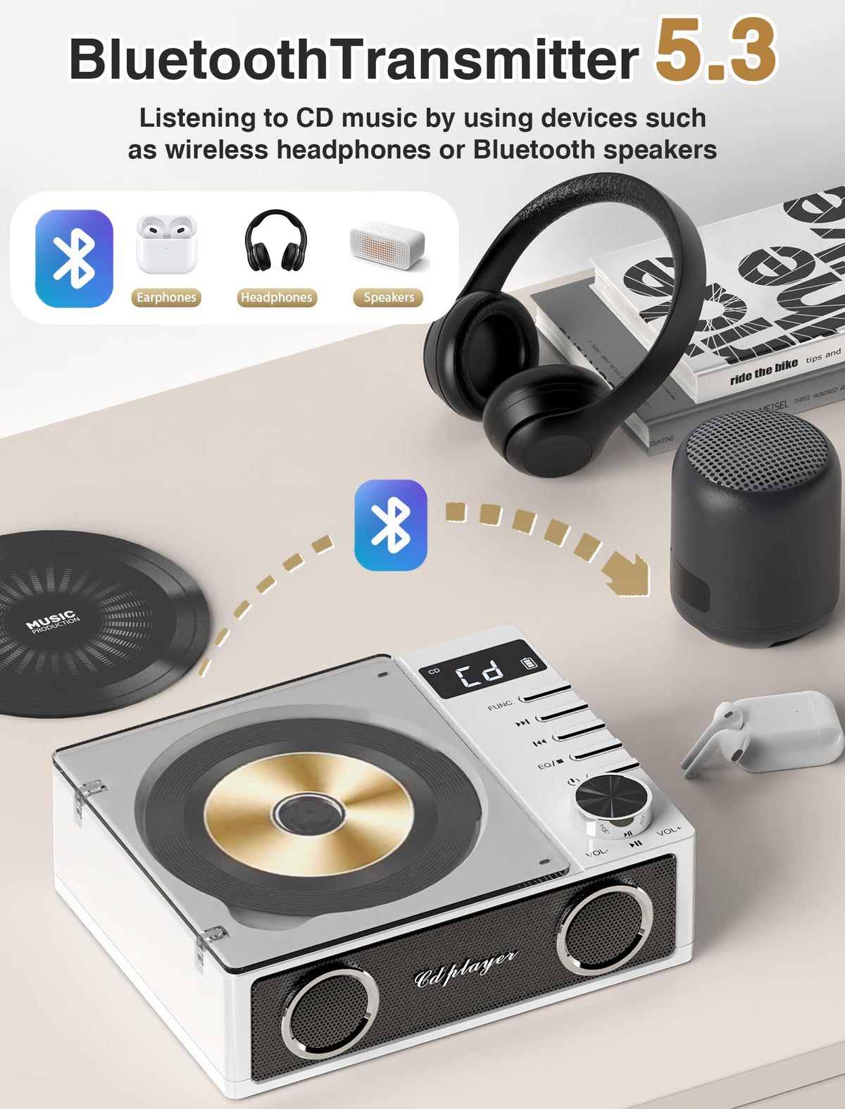 gracioso side ports showing AUX USB TF inputs for versatile playback