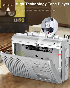Gracioso cassette bay open with tape inserted for instant recording and playback