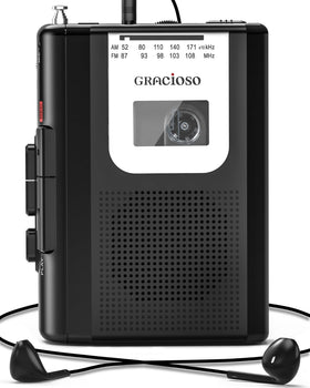 Gracioso front view of cassette player showing controls and clear audio output benefit