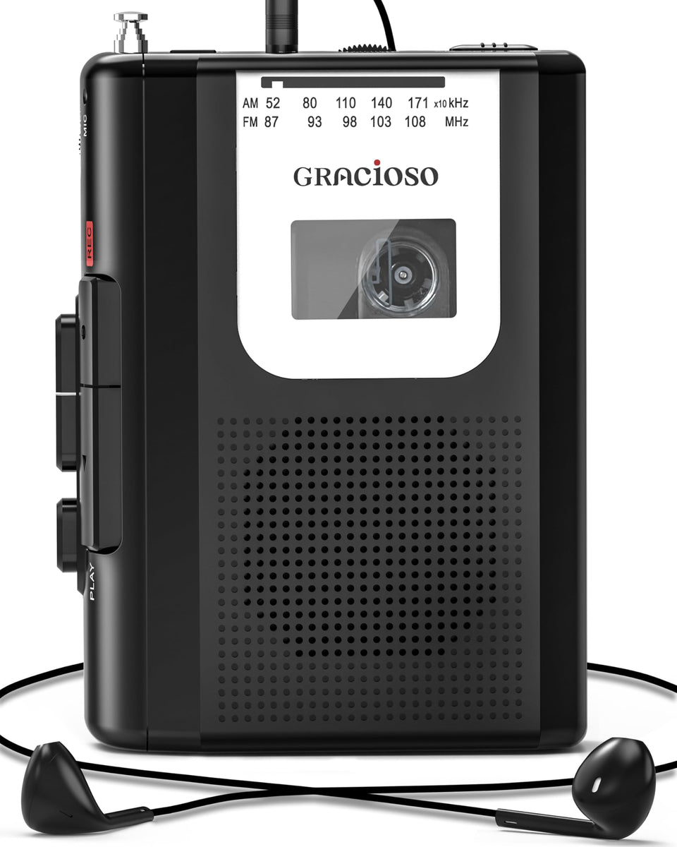 Gracioso front view of cassette player showing controls and clear audio output benefit