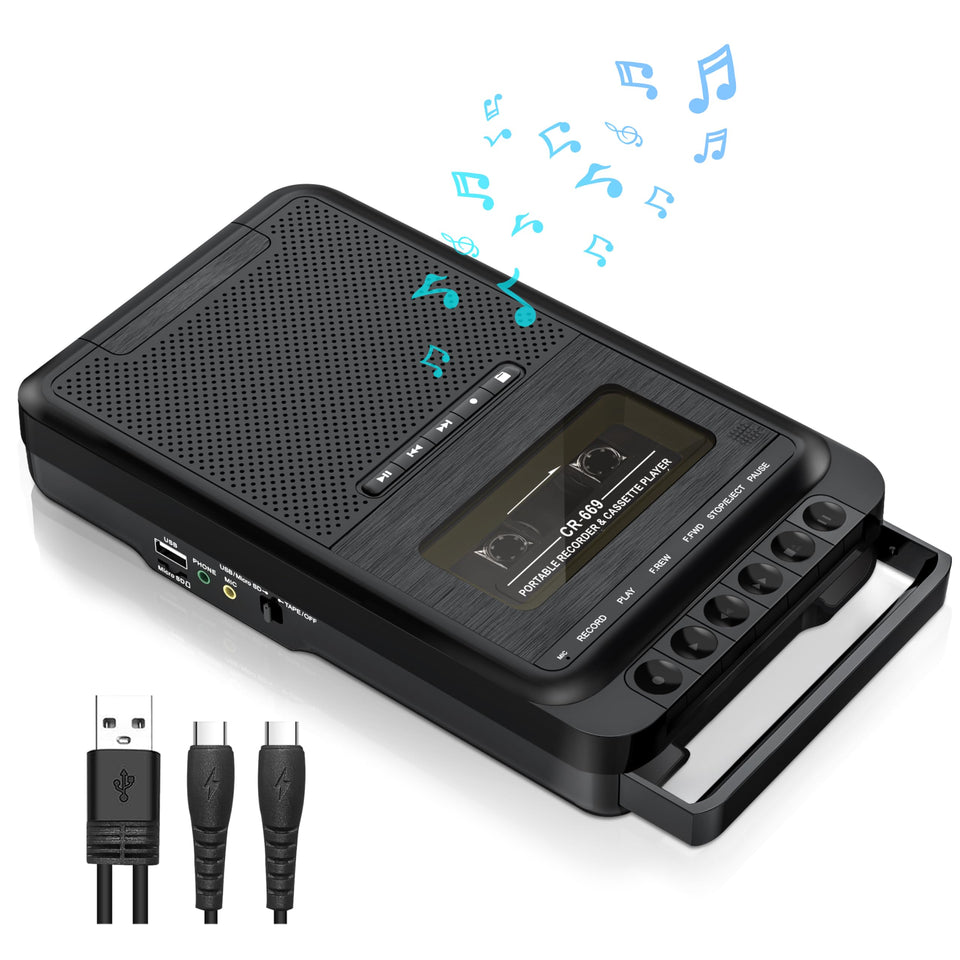 Gracioso front view showing tape compartment and speaker, clear playback benefit