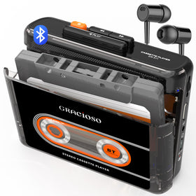 Gracioso front view showing retro cassette player and clear benefits of portability