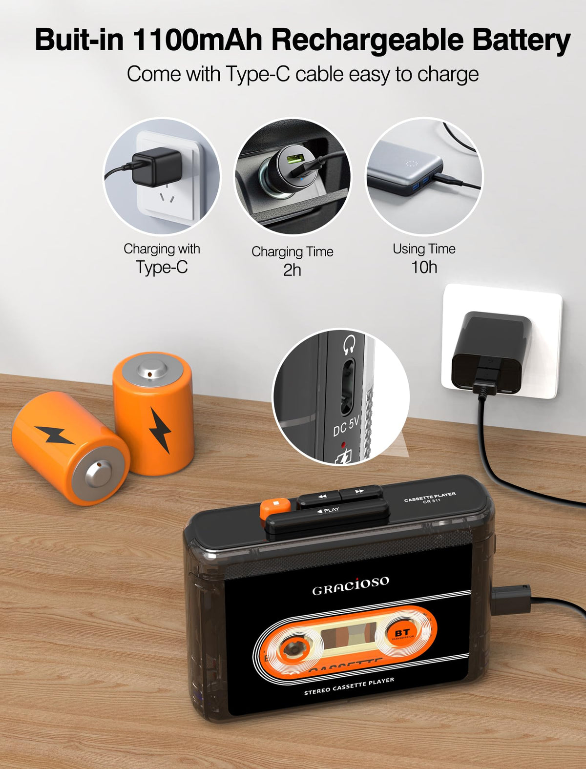 Gracioso 3.5mm headphone jack detail for wired listening convenience