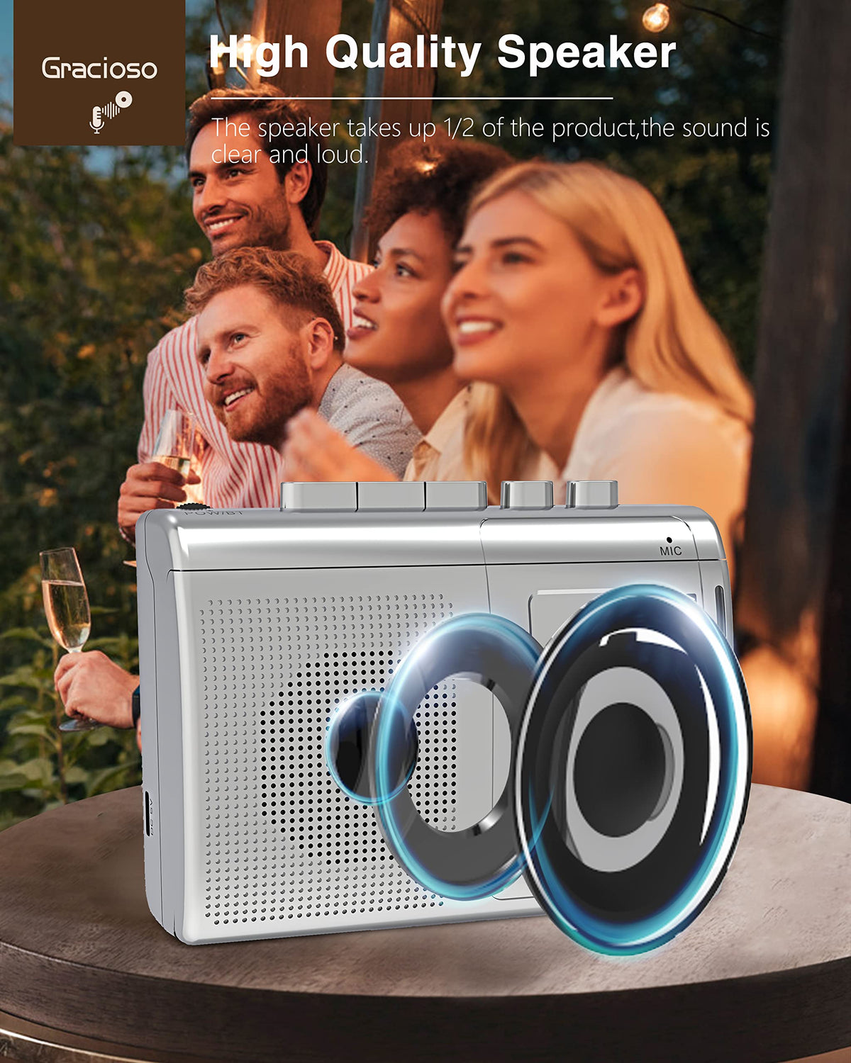 Gracioso transmitting to Bluetooth headphones for wireless tape listening