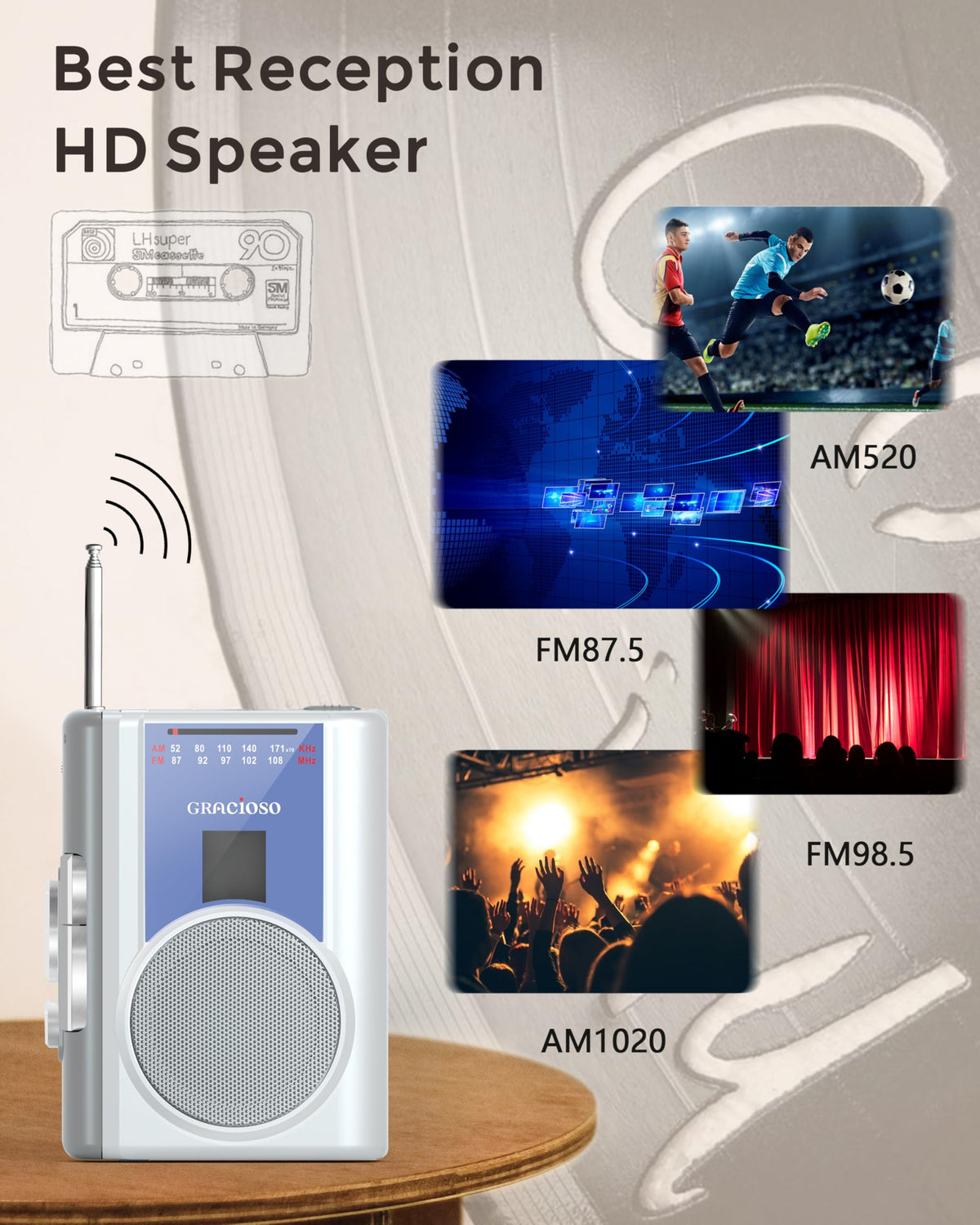 Gracioso side controls showing play, record and fast-forward for easy use