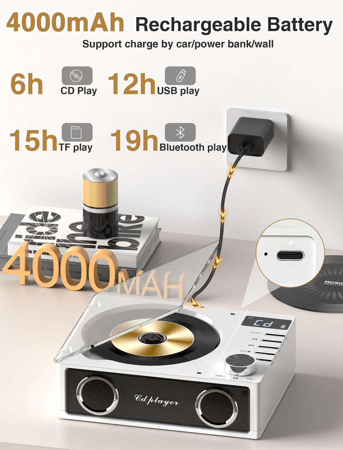 gracioso open CD tray top view showing disc loading and easy access benefit