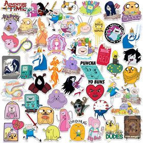 GRAPHICS AND MORE Adventure Time stickers on a laptop with bold colors and lasting adhesion.