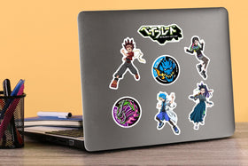 Die-cut Beyblade X decals applied to a tablet case for vibrant protection