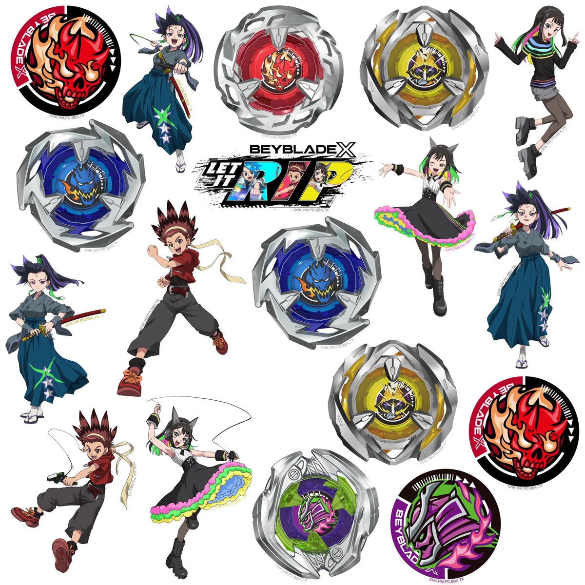 Stylized Beyblade X characters and emblems for expressive notebooks