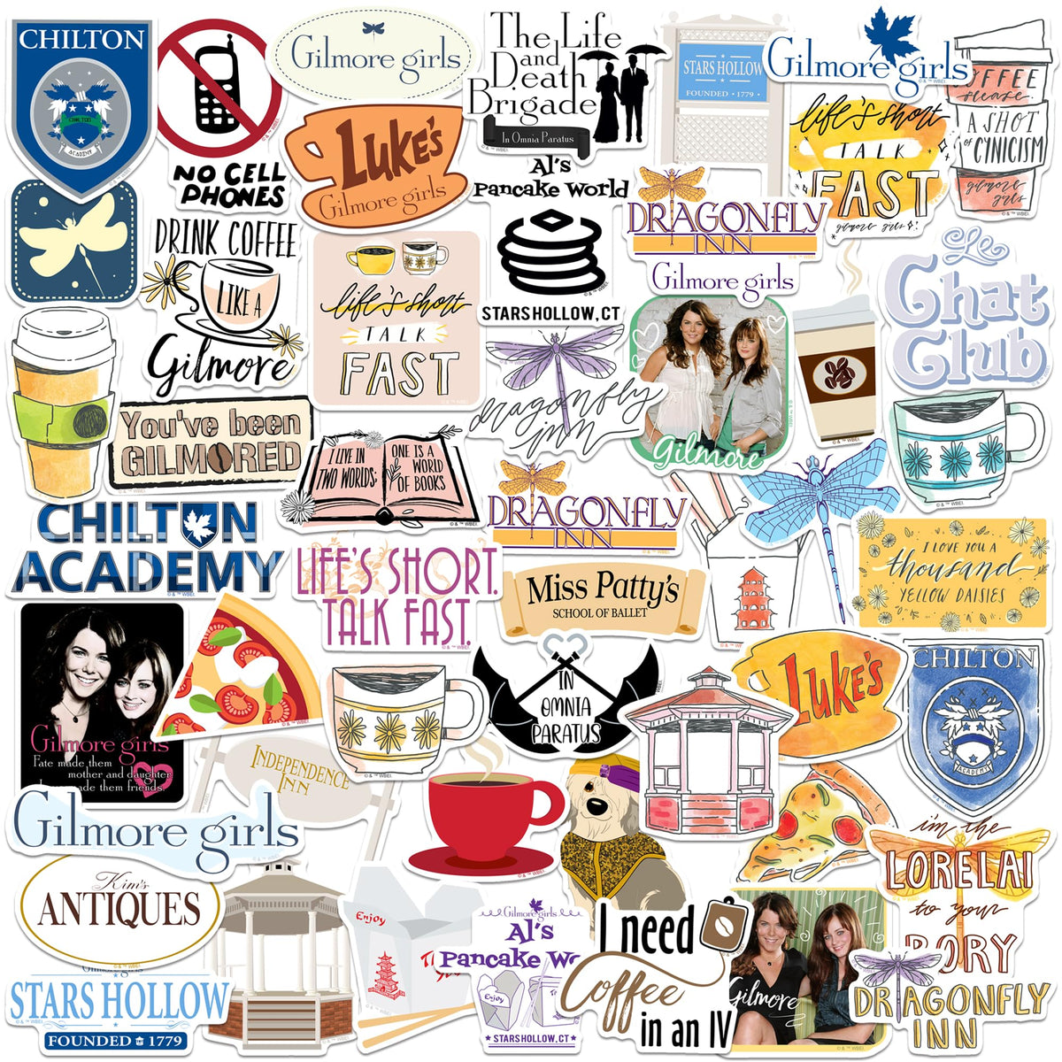Graphics and More Gilmore Girls laptop sticker featuring fan-favorite Stars Hollow imagery.