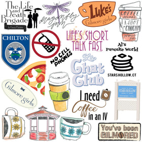 Graphics and More Gilmore Girls notebook sticker enhances scrapbook layouts with recognizable motifs.