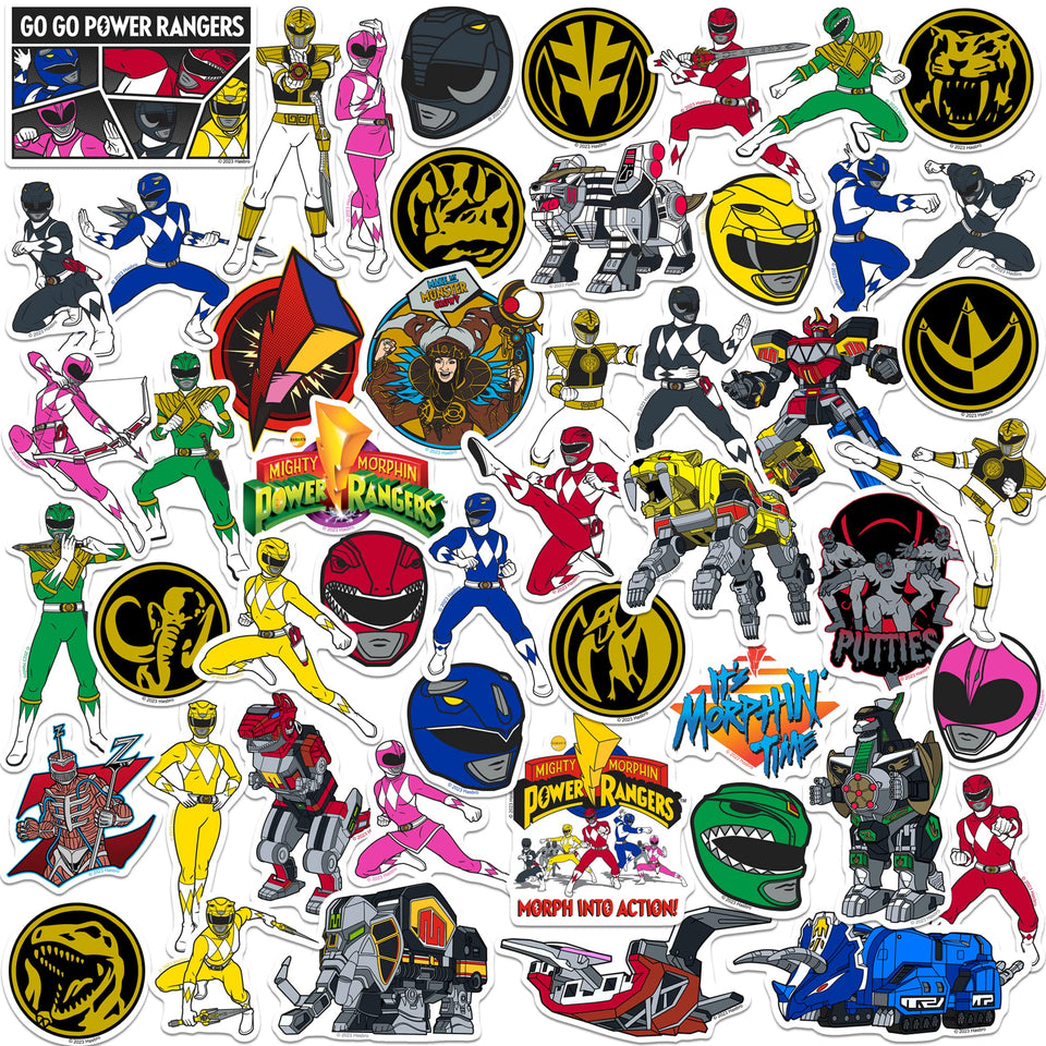 GRAPHICS AND MORE Mighty Morphin Power Rangers stickers on a laptop for bold personalization.